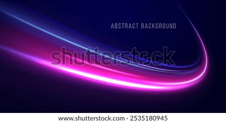 Abstract fast moving glowing neon particle created blue light curve line motion, digital futuristic internet data speed. Expressway, the effect of car headlights. Low-poly construction of fine lines.