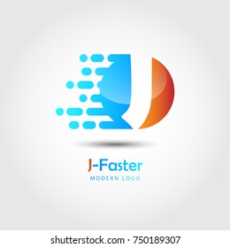 Abstract faster letter J logo for electronic and technology company