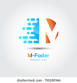 Abstract faster letter M logo for electronic and technology company