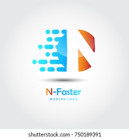 Abstract faster letter N logo for electronic and technology company