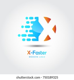 Abstract faster letter X logo for electronic and technology company