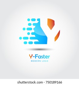 Abstract faster letter Y logo for electronic and technology company