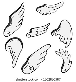 Abstract feather angel or bird wings icons set isolated vector illustration