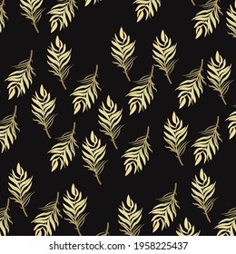 Abstract feather background. Gold pattern, texture illustration with golden feathers for banner, social media post, flyer, wedding invitation