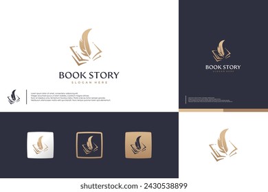 abstract feather logo, quill ,history , design vector template.