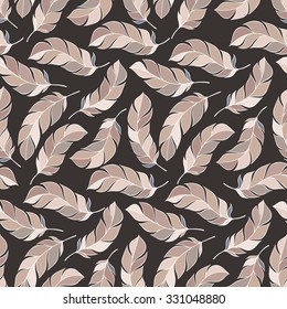 abstract feather pattern. Vector hand drawn seamless patterns with feathers