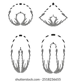 Abstract feather patterns. Geometric shapes illustration. Decorative line art symbols. Modern abstract design.