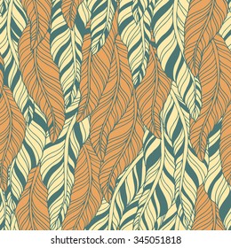 Abstract feather seamless vector pattern. Decorative hand drawn vintage background.
