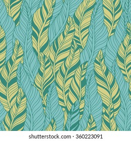 Abstract feather seamless vector pattern. Decorative hand drawn vintage background.