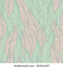 Abstract feather seamless vector pattern. Decorative hand drawn vintage background.