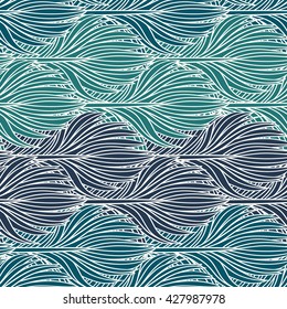 Abstract feather seamless vector pattern. Decorative hand drawn vintage background.