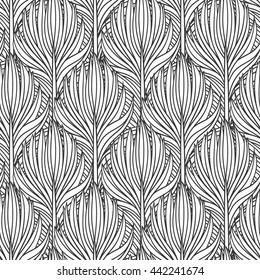 Abstract feather seamless vector pattern. Decorative hand drawn vintage background.