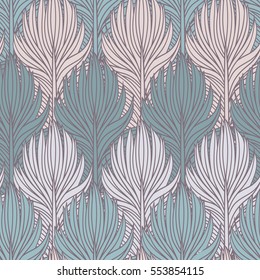 Abstract feather seamless vector pattern. Decorative hand drawn vintage background.