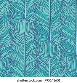 Abstract feather seamless vector pattern. Decorative hand drawn vintage background.