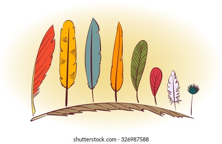 Abstract feather trees (forest) in prospect. Vector illustration. 