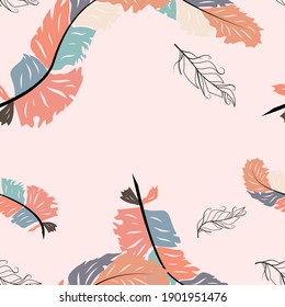 Abstract Feather Wave Decorative Pattern. Seamless Wallcovering Template.