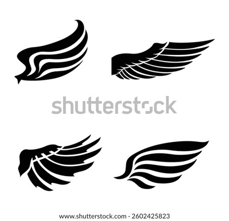 Abstract feather wings icons set