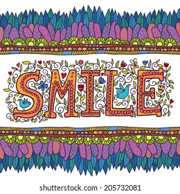 Abstract feathers background with word smile.