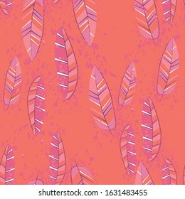 Abstract feathers for print design. Vintage line art colorful seamless pattern on transparent backdrop. Vintage natural pattern. Ornament illustration. Simple summer background. Beautiful background.