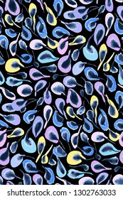 Abstract feathers seamless background pattern. Waterclor illustration hand drawn. Vector. Fabric print, wrapping paper.
