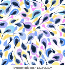 Abstract feathers seamless background pattern. Waterclor illustration hand drawn. Vector. Fabric print, wrapping paper.