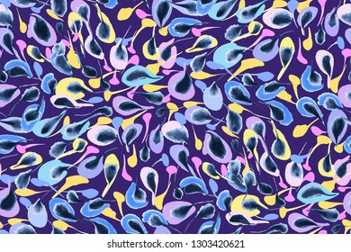 Abstract feathers seamless background pattern. Waterclor illustration hand drawn. Vector. Fabric print, wrapping paper.