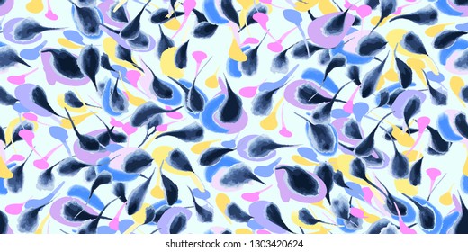 Abstract feathers seamless background pattern. Waterclor illustration hand drawn. Vector.