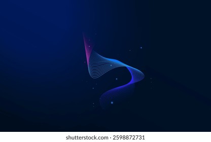 Abstract features flowing lines in shades of blue and pink against a dark gradient background.