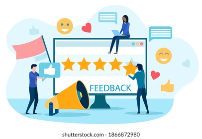 Abstract feedback concept. Idea of reviews and advices. Cartoon flat vector illustration with fictional diverse characters. Website, web page, landing page template