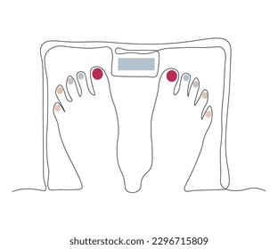 abstract Feet Stand on Floor Scales, Weighing Continuous One Line Drawing