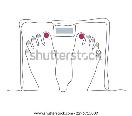 abstract Feet Stand on Floor Scales, Weighing Continuous One Line Drawing