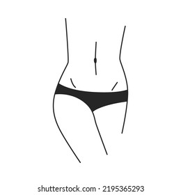 Abstract female body part, isolated belly and hips of model wearing underwear. Slim and athletic girl, femininity and elegance. Vector in flat style, outline linear art