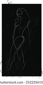 Abstract female body silhouette drawn by lines on black.	
