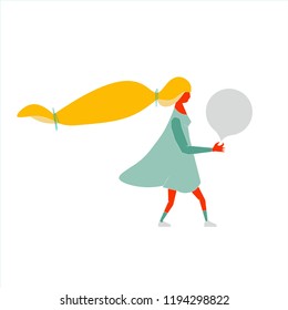 Abstract female character. Vector flat illustration. Spring theme. Speech.