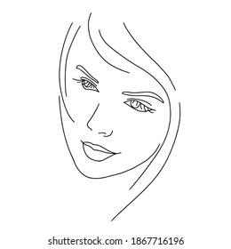 Abstract female face art line drawing. Woman fashion beauty portrait, doddle hand sketch. Minimal, Contemporary trendy design