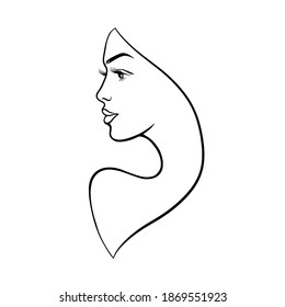 Abstract female face art line drawing. Woman fashion beauty portrait, doddle hand sketch. Minimal, Contemporary trendy design