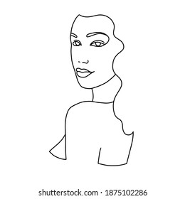 Abstract female face art line drawing. Woman fashion beauty portrait, doddle hand sketch. Minimal, Contemporary trendy design