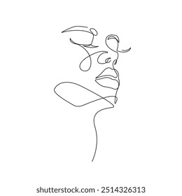 Abstract Female Face Continuous One Line Drawing. Woman Face Minimalist Illustration. Woman Minimal Sketch Drawing. Abstract Line, Home Decor, Wall Art. Vector EPS 10	