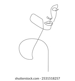 Abstract Female Face Continuous One Line Drawing. Woman Face Minimalist Single Line Illustration. Woman Minimal Line Art Drawing for Abstract Home Decor, Wall Art. Vector EPS 10	