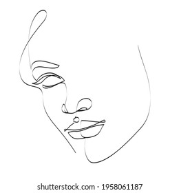Abstract female face drawing with continuous line, quick sketch, fashion concept, woman beauty minimalist, vector illustration for t-shirt, print design, covers, web