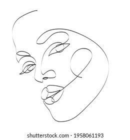 Resumen de dibujo de cara femenina con línea continua, boceto rápido, concepto de moda, mujer belleza minimalista, ilustración vectorial para camiseta, diseño de impresión, cubiertas, web