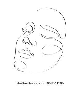Abstract female face drawing with continuous line, quick sketch, fashion concept, woman beauty minimalist, vector illustration for t-shirt, print design, covers, web