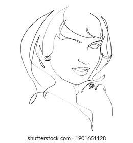 Abstract female face drawing with lines, quick sketch, fashion concept, woman beauty minimalist, vector illustration for t-shirt, print design, covers, web