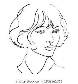 Abstract female face drawing with lines, quick sketch, fashion concept, woman beauty minimalist, vector illustration for t-shirt, print design, covers, web