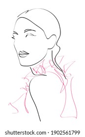 Abstract female face drawing with lines, quick sketch, fashion illustration, woman beauty minimalist, vector illustration for t-shirt, print design, covers, web
