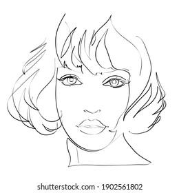 Abstract female face drawing with lines, quick sketch, fashion concept, woman beauty minimalist, vector illustration for t-shirt, print design, covers, web