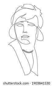 Resumen de dibujo de cara femenina con líneas en estilo vintage de los años 20 (siglo XX), boceto rápido, ilustración de moda, mujer belleza minimalista, ilustración vectorial para camiseta, diseño de impresión, cubiertas