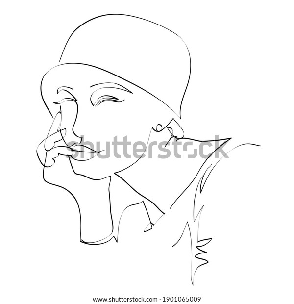 Abstract female face drawing with\
lines, quick sketch, fashion concept, woman beauty minimalist,\
vector illustration for t-shirt, print design, covers,\
web