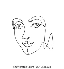 Abstract female face line art style. Black and white outline. hand drawn vector illustration.