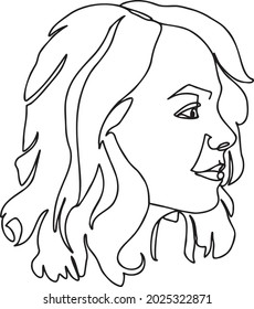 Abstract female face one line drawing. The face is drawn in a continuous line.